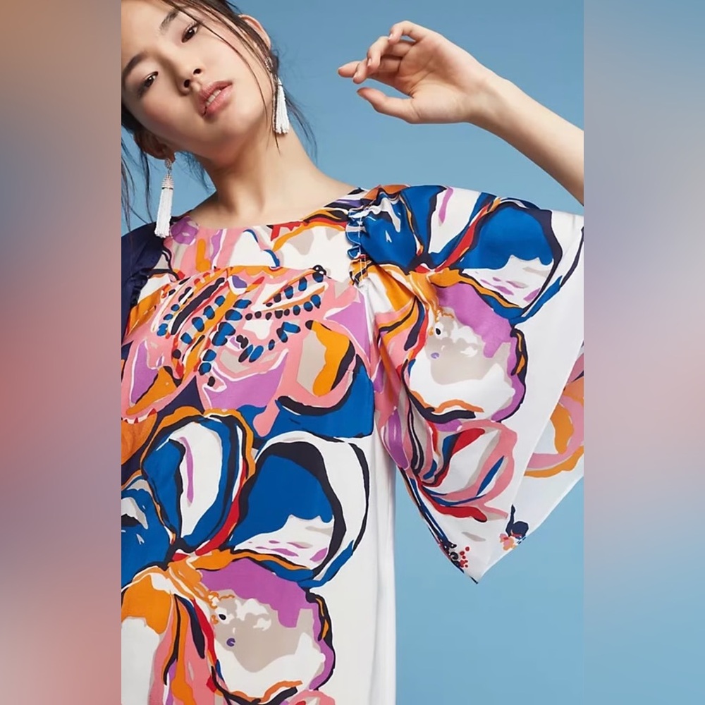 Anthropologie Maeve Multicolor Silk Dress with Ruffles - NEVER WORN